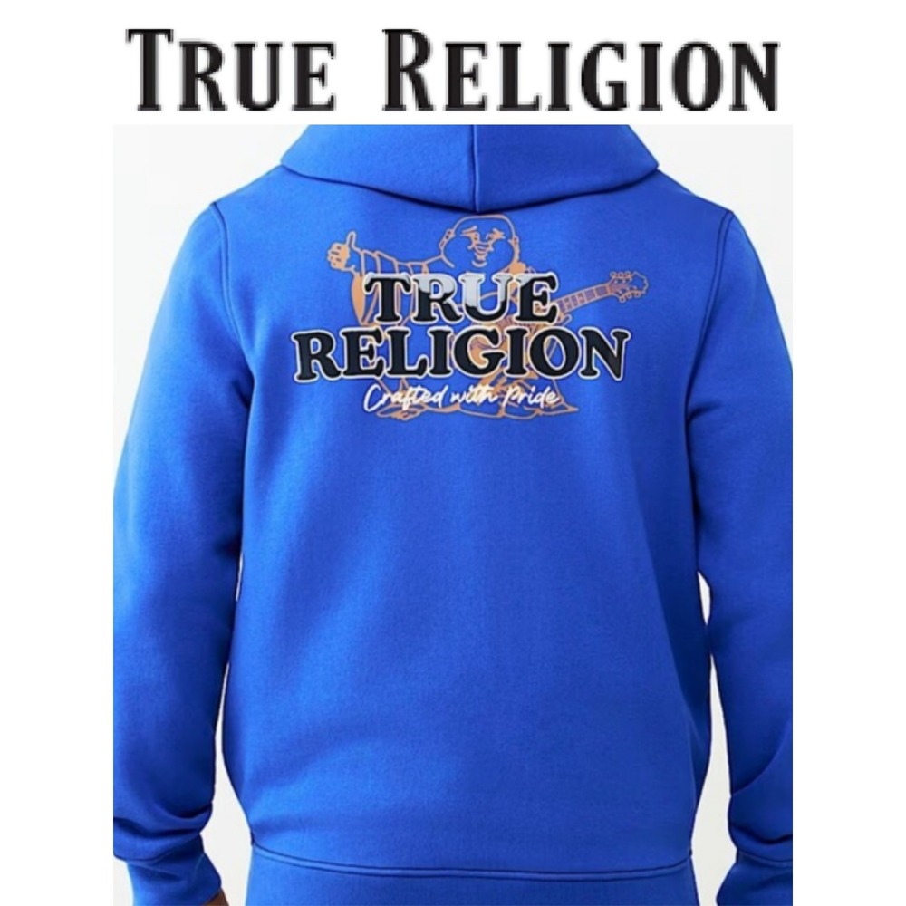 True Religion Contrast Logo Zip Hoodie- Pacific